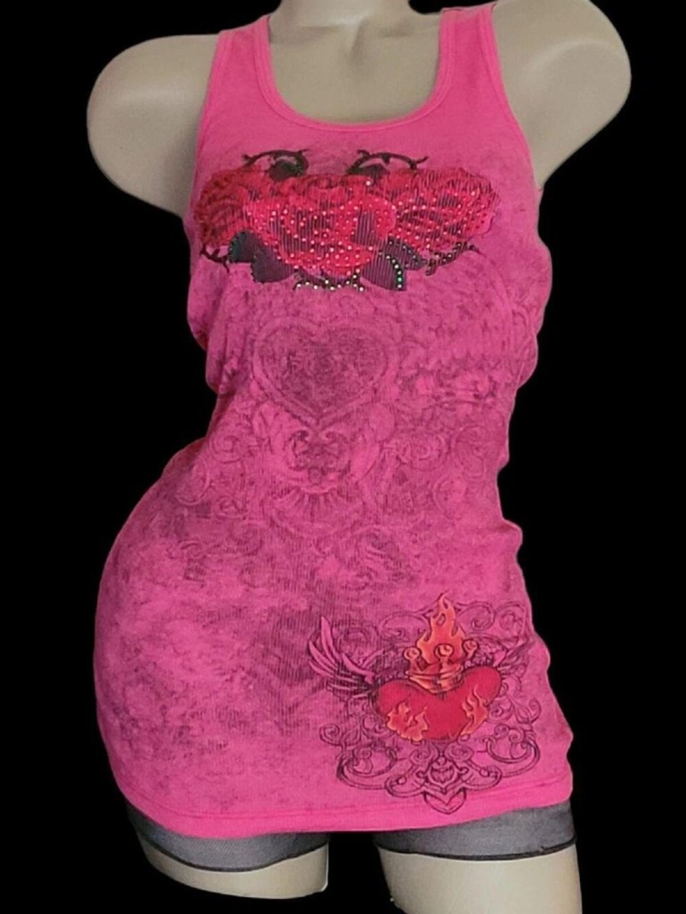 VOCAL Pink Crystals Bling Embellished Long Tank Top NWOT